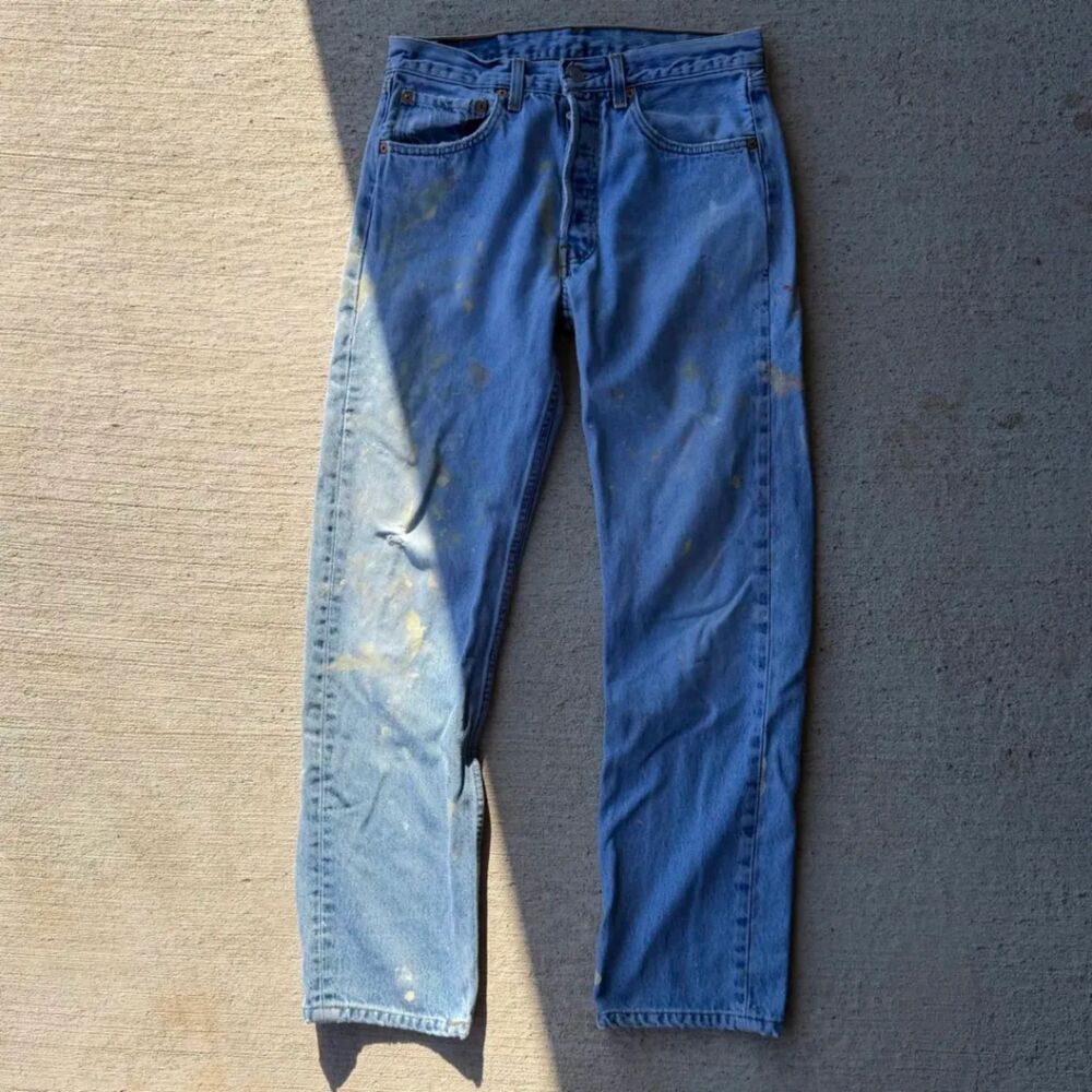 Vintage 90s Levis 501 Made in USA Paint Splatter Jeans Mens 30x30 Distressed
